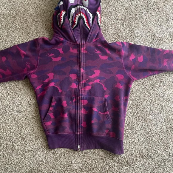 WGM BAPE Color purple Camo Shark Full Zip Hoodie - Picture 1 of 8